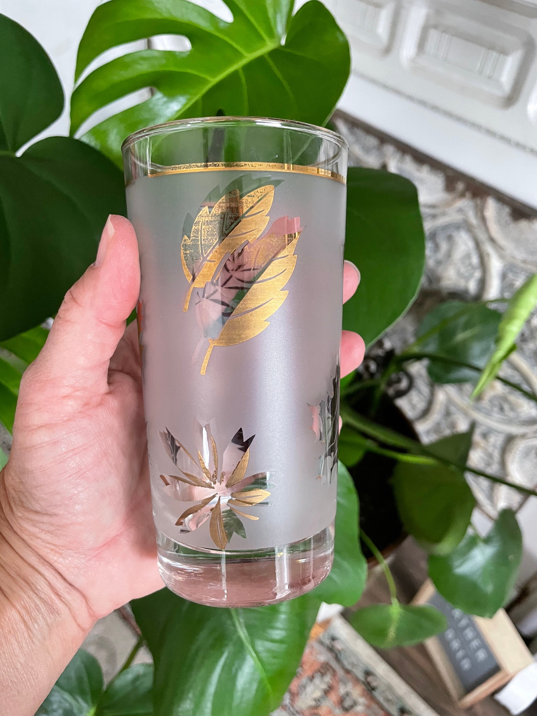 Set of 4 Vintage Mid Century MCM Glasses White Frosted W/ - Etsy