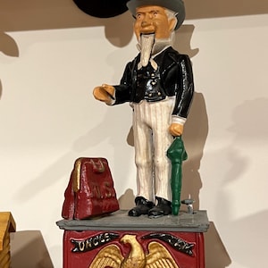 Cofrinho de ferro fundido Tio Sam Bicentenário Vintage 1976
