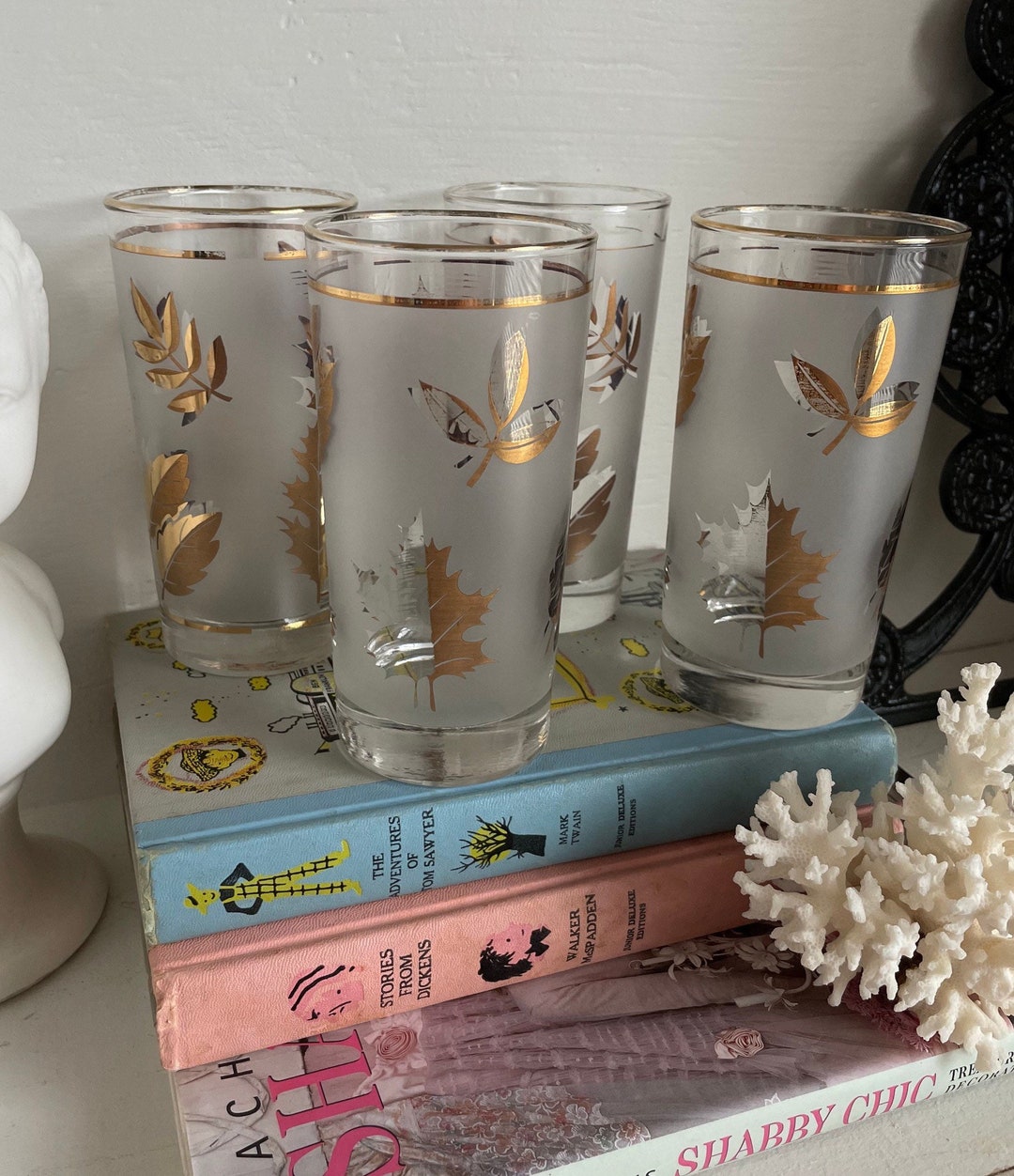 Set of 4 Vintage Mid Century MCM Glasses White Frosted W/ - Etsy
