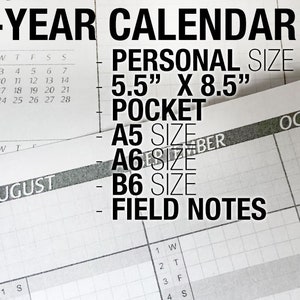 Calendario/planificador de 1 año - Insertos Filofax Recambios Planificador de carpeta imprimible
