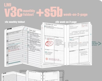 V3c monthly foldout + s5b week-on-2-page / Life Mapping Components - Filofax Inserts TN Printables Binder Planner Midori