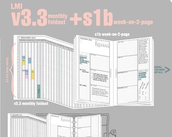 diyfish v3.3 set with s1b week-on-2-page / monthly foldout + weekly page (Digital Files) / Life Mapping Planner Inserts