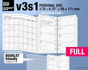 FULL  [PERSONAL v3s1 w/o DAILY] May 2024 to April 2025 - Filofax Inserts Refills Printable Binder Planner Midori.