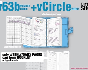 diyfish v63b set with vCircle week-on-2-page: Monthly Foldout + Weekly Pages (Digital Files)