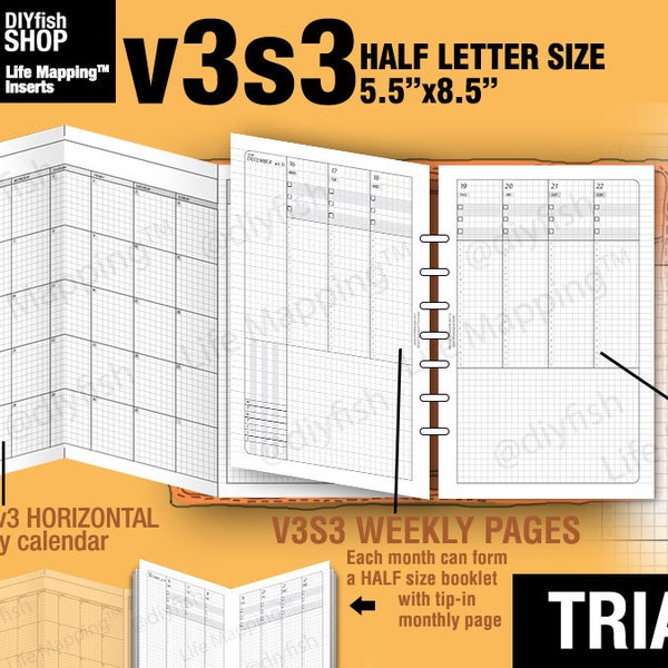 May to July 2024 /Trial [HALF letter v3s3 w/o daily] - Filofax Inserts Refills Printable Binder Planner Midori.