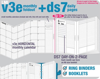 V3e monthly foldout + DS7 daily pages / Life Mapping Components - Filofax Inserts TN Printables Binder Planner Midori