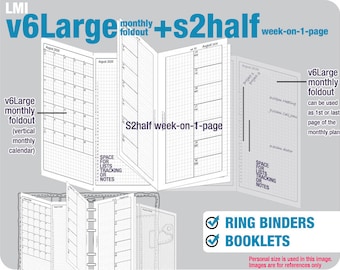 V6large monthly foldout + S2half week-on-1-page / Life Mapping Components - Filofax Inserts TN Printables Binder Planner Midori