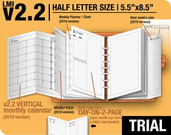 Mai bis Juli 2024 / Trial [halbe Größe v2.2 w ds1 do2p] - Halbe Letter - Filofax Einlagen Refills Printable Binder Planer