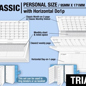 May to July 2024 /Trial personal / Classic with Horizontal do1p Filofax Refills Printable Binder Planner image 1