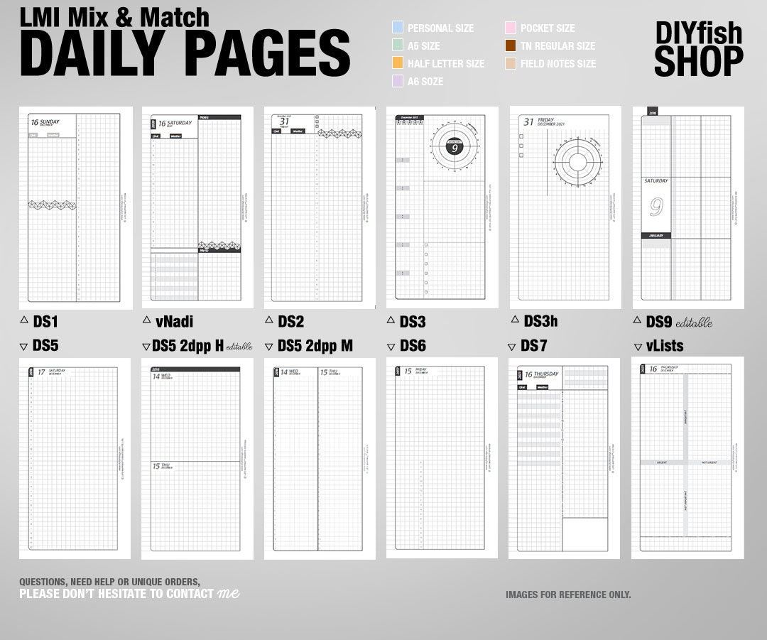 Mix & Match -  DAILY pages / Life Mapping Components - Filofax Inserts TN Printables Binder Planner Midori