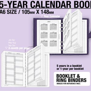 A6 5-year Calendar Book 2024 2025 2026 2027 2028 - Inserts Refills Filofax Binder Collins