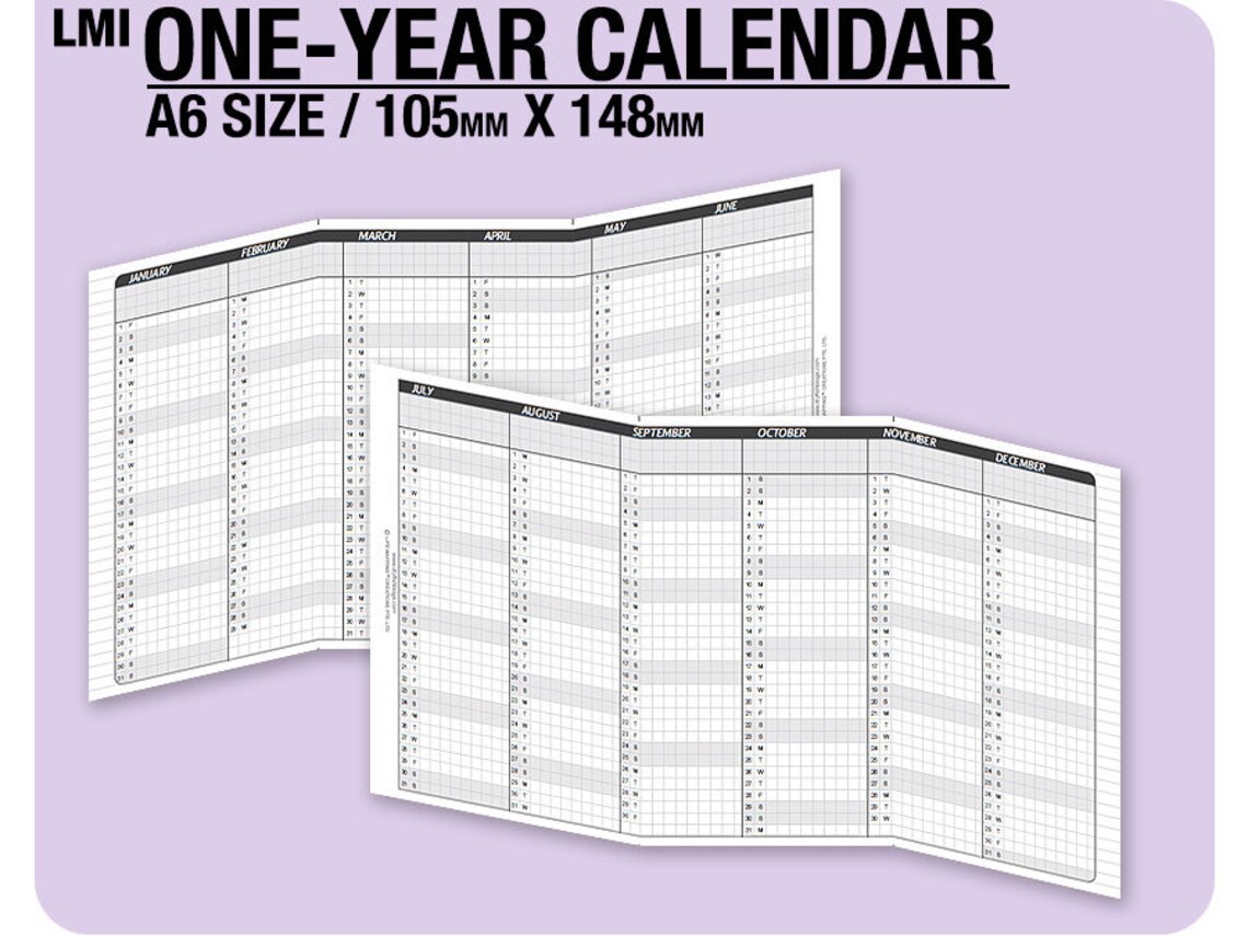1year Calendar / Planner Filofax Inserts Refills Printable Etsy