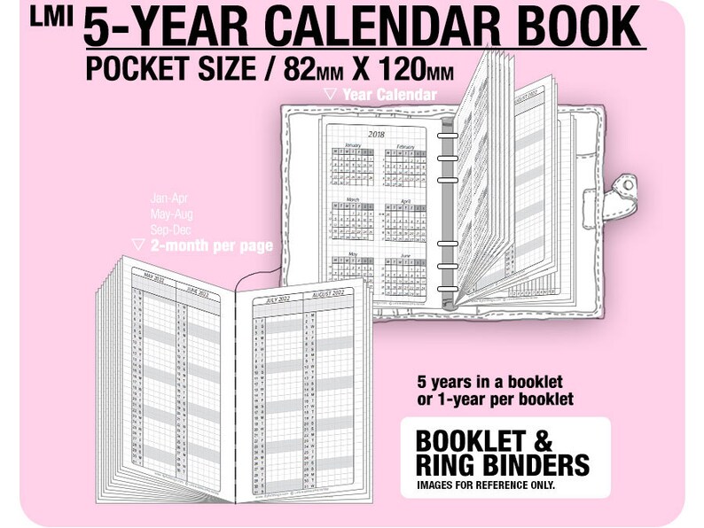 Pocket Size 5-Year Calendar Book / 2020 2021 2022 2023 2024 | Etsy