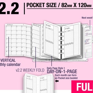 Tamaño de bolsillo, versión 2.2, con ds1 do1p (descarga en PDF) / Enero a diciembre de 2026 / Recambios y folleto para agenda Filofax