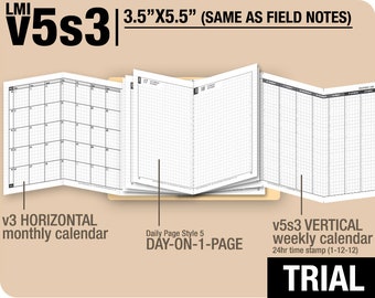 May to July 2024 /Trial [FIELD NOTES v5s3 w DS5 do1p] - Midori Travelers Notebook Refills Printable Planner.