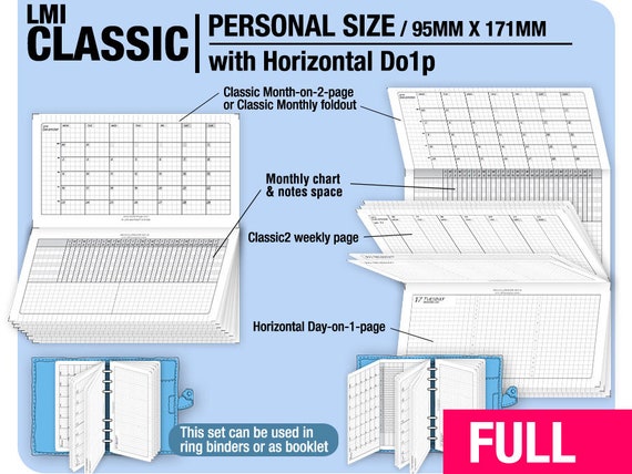 FULL classic With Horizontal Do1p Personal Size April 2024 to March 2025  Filofax Inserts Refills Printable Binder Planner Midori. - Etsy