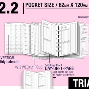 Pocket Size v2.2 set mit ds1 do1p/ Januar bis März 2026 (kostenloser Dez 2025) / Monatliche Wochenübersicht (PDF Download) / Filofax Planer Insertsbooklet