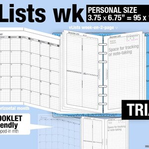 May to July 2024 /Trial PERSONAL vLists week-on-2-page Filofax Inserts Refills Printable Binder Planner. image 1