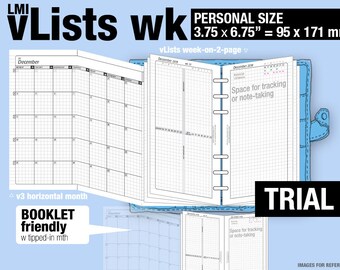 May to July 2024 /Trial [PERSONAL vLists week-on-2-page] - Filofax Inserts Refills Printable Binder Planner.