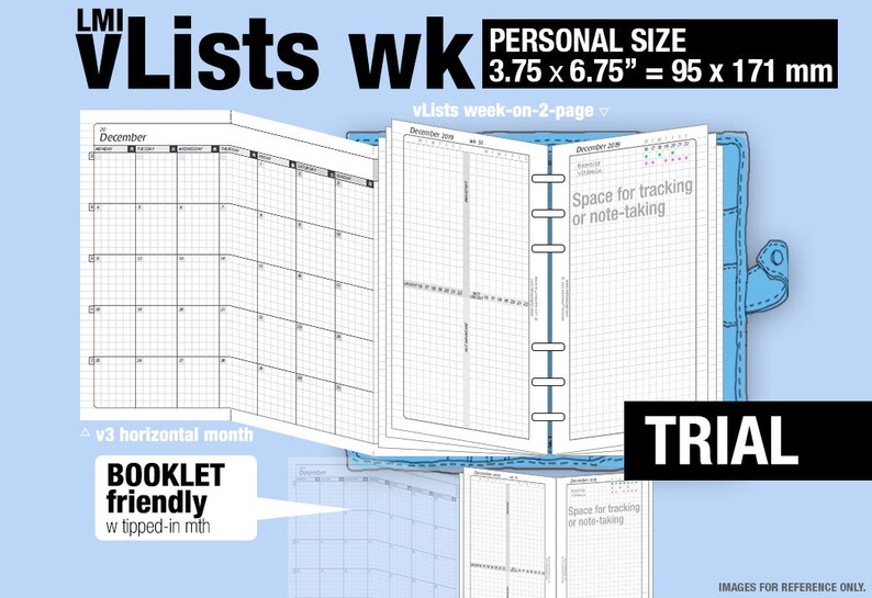 May to July 2024 /Trial PERSONAL vLists week-on-2-page Filofax Inserts Refills Printable Binder Planner. image 1