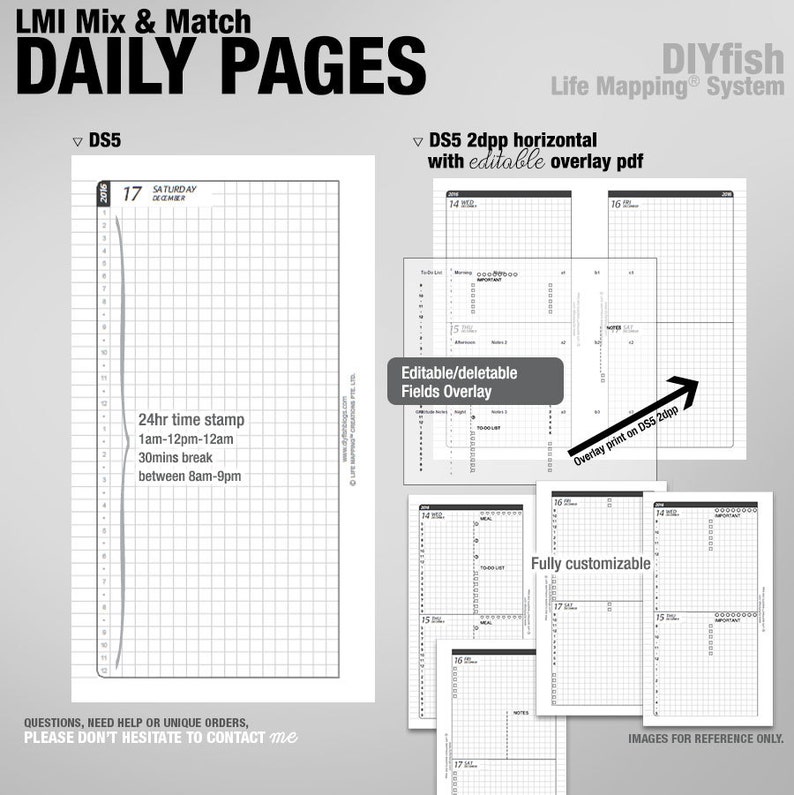 Mix & Match DAILY pages / Life Mapping Components Filofax Inserts TN Printables Binder Planner Midori image 6
