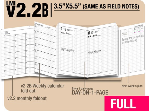 FULL FIELD NOTES V2.2b W DS1 Do1p March 2024 to February 2025 Midori  Travelers Notebook Refills Printable Planner. - Etsy