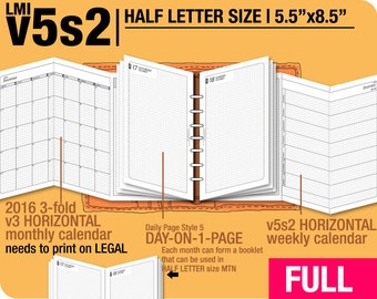 FULL [HALF size v5s2 w ds5 do1p] January to December 2024 -Filofax Inserts Printable Binder Planner Midori.