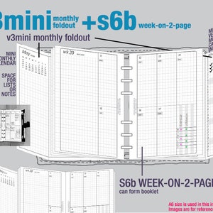 V3mini monthly foldout + s6b week-on-2-page / Life Mapping Components - Filofax Inserts TN Printables Binder Planner Midori