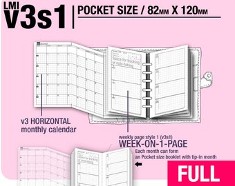 FULL [POCKET size v3s1 w/otäglich] Mai 2024 bis April 2025 - Filofax Einlagen Refills Printable Binder Planer Midori.