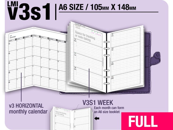FULL A6 V3s1 W/o DAILY April 2024 to March 2025 Midori Travelers Notebook  Refills Printable Planner. - Etsy