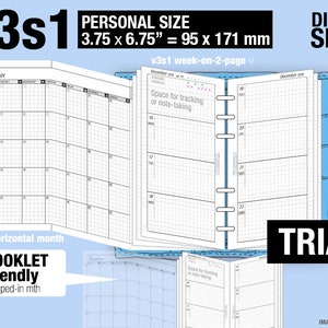 Personal Size, v3s1 set / April to June 2026 / Monthly & weekly (PDF Download) / Filofax Planner Inserts and booklet