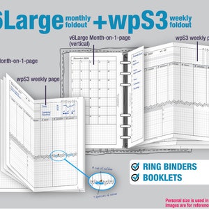 V6large month-on-1-page + wpS3 weekly pages (digital files) / Life Mapping Components - Filofax Inserts TN Printables Binder Planner Midori
