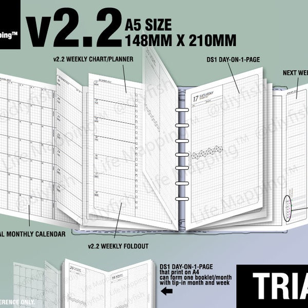 May to July 2024 /Trial [A5 v2.2 w DS1 do1p] - Filofax Inserts Refills Printable Binder Planner Midori.