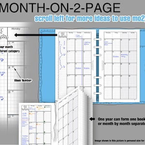 mese su 2 pagine (MO2P) Inizio lunedì - Ricariche di inserti Filofax, planner con raccoglitore stampabile.