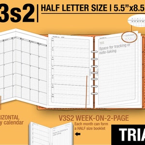Trial [HALF letter v3s2 w/o daily] September to November 2025 - DIYfish Filofax Inserts Refills Printable Binder Planner