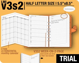 May to July 2024 /Trial [HALF letter v3s2 w/o daily] - DIYfish Filofax Inserts Refills Printable Binder Planner