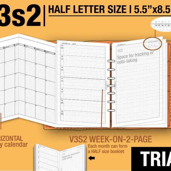 May to July 2024 /Trial [HALF letter v3s2 w/o daily] - DIYfish Filofax Inserts Refills Printable Binder Planner