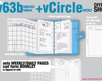 V63b monthly foldout + vCircle week-on-2-page / Life Mapping Components - Filofax Inserts TN Printables Binder Planner Midori