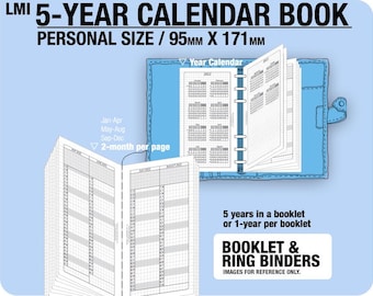 Personal Size 5-Year Calendar Book 2026-2030 (PDF Download)  / Filofax Planner Inserts & booklet