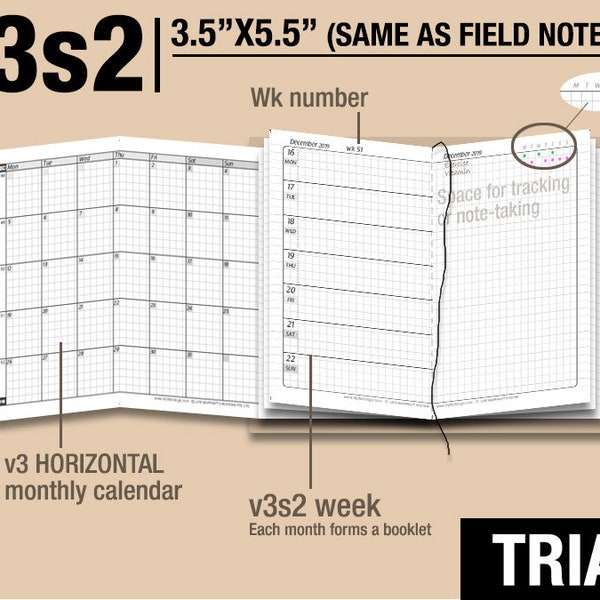 May to July 2024 /Trial [FIELD NOTES v3s2 w/o daily] - Midori Travelers Notebook Refills Printable Planner.