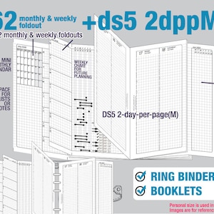 V62 pieghevoli mensili e settimanali con DS5 2 giorni per pagina (M) / Componenti di mappatura della vita - Inserti Filofax TN Printables Binder Planner Midori