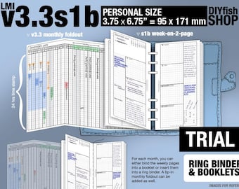 Personal Size, v3.3 s1b set / May to July 2026 / Monthly & weekly (PDF Download)  / Filofax Planner Inserts and booklet