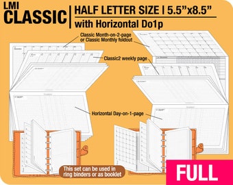 FULL [Classic with Horizontal do1p] Half Letter May 2024 to April 2025  - Filofax Inserts Refills Printable Binder Planner Midori.