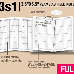 FULL [Field Notes v3s1 w/o DAILY] May 2024 to April 2025 - Midori Travelers Notebook Refills Printable Planner.