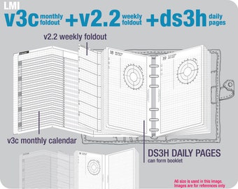 V3C Monats-Foldout + V2.2 Wochen-Foldout + DS3H Tages-Seiten / Life Mating Components - Filofax Inserts TN Printables Binder Planner Midori