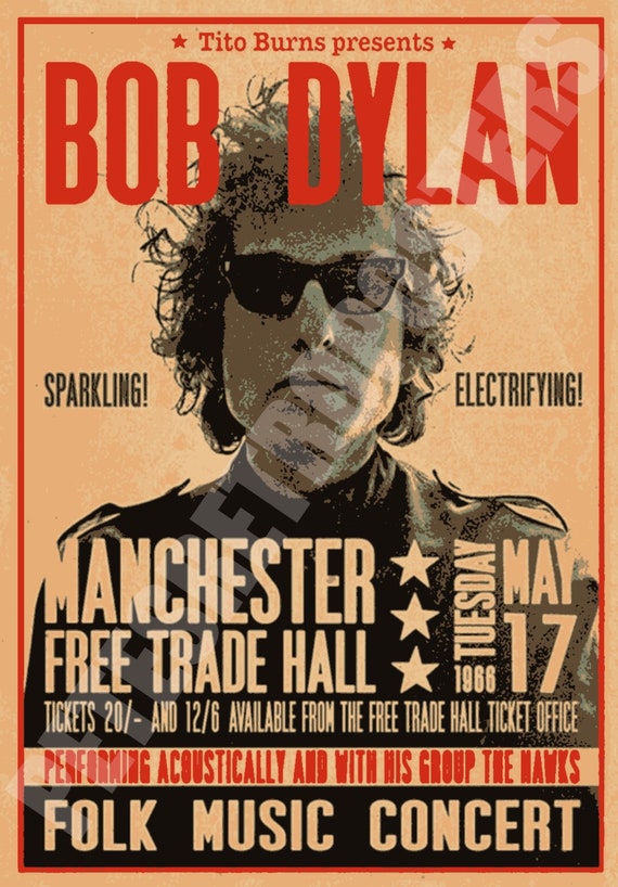 Bob Dylan Vintage Concert Poster Manchester Free Trade Hall Etsy