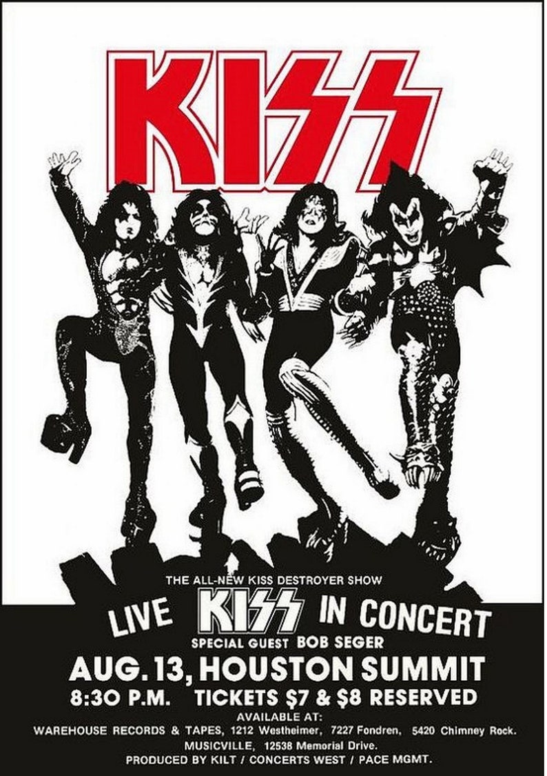 KISS Vintage Concert Poster Houston Summit 1976 Etsy