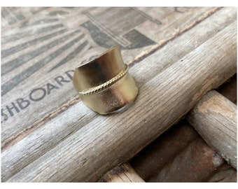 Rosario Cuff Ring — Raw brass polish flat shield statement ring boho modern lagom golden warm adjustable simple curated dainty unisex