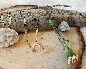 Peloponnesus Point — quartz crystal stone geometric gold-filled arch & chain, dainty neutral romantic Nashville statement for her neutral