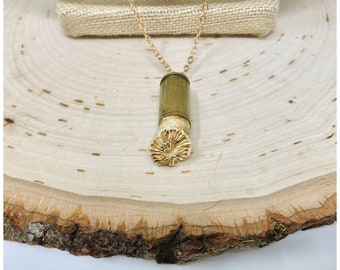 Clandestine Necklace — fossilized rugosa coral, creek collected, 30” chain, minimalist bullet handgun shell brass unique ooak Clarksville